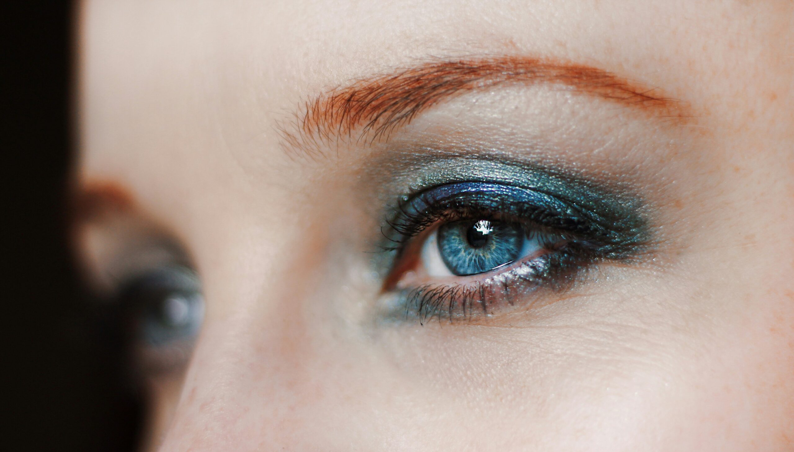 Three different examples of prom looks featuring glitter makeup styles
